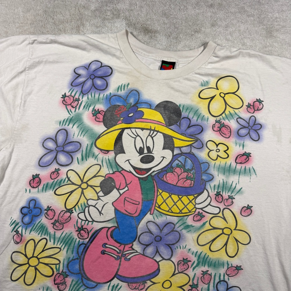 Mickey Unlimited T-Shirt Womens Large White Minnie Mouse Vintage 90s Graphic Tee